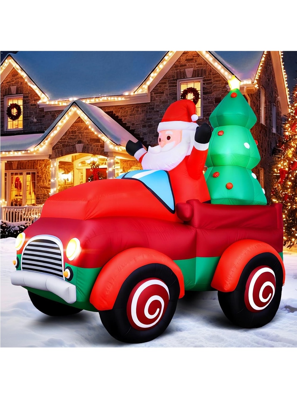 New Open Box Thuodo Christmas Inflatables Santa Drive Red Truck, 6.5FT Santa Mon